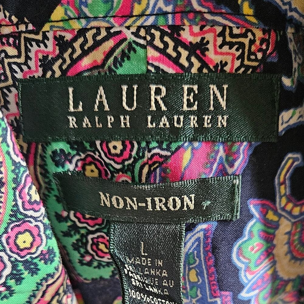 Lauren Ralph Lauren Women Large Paisley Patchwork Button Down Shirt Navy Pink - Picture 9 of 11